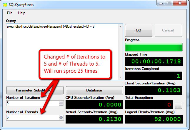 Using SQLQueryStress to add additional stress with multiple threads