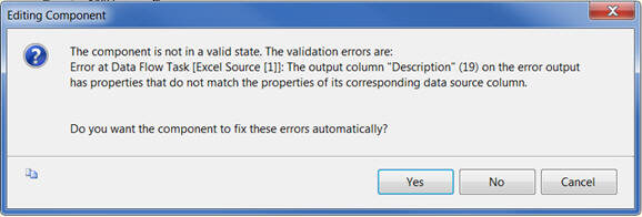 SSIS Editing Component Error indicating the properties do not match for the Description column