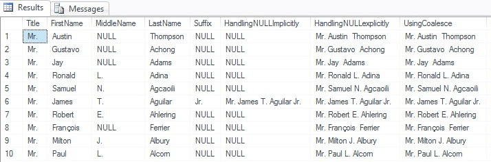 SQL Server 2012 Concatenation of NULL values