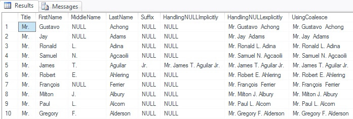 Concatating with NULL values in SQL Server