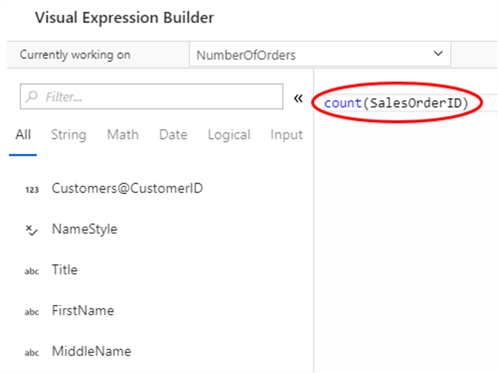 Configuring aggregate function using Visual Expression Builder