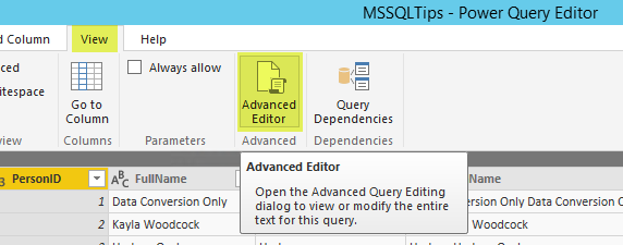 Power Query - Access advanced M editor