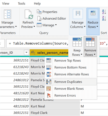 Power Query Editor-remove duplicate rows