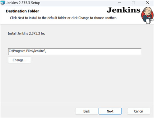Jenkins Setup Wizard-Destination Folder