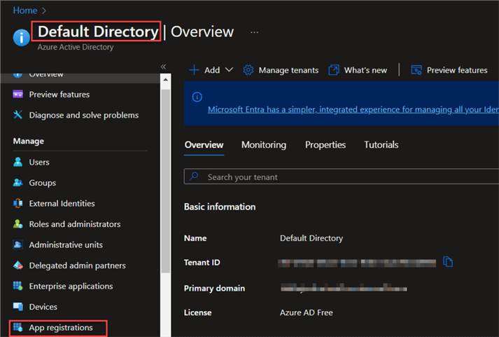 Default Directory | App registrations