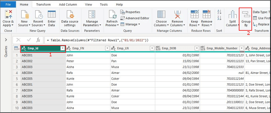 How to create a grouping on a column in Power Query