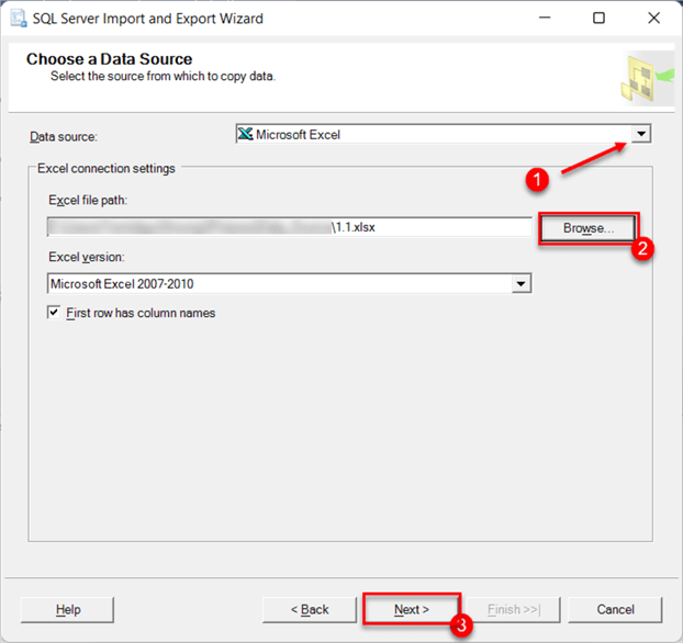 Insert Table Using SQL Server Import and Export Wizard