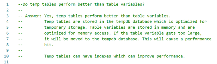 copilot output about temp tables