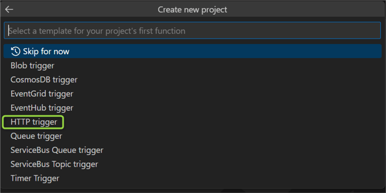azure functions select trigger type