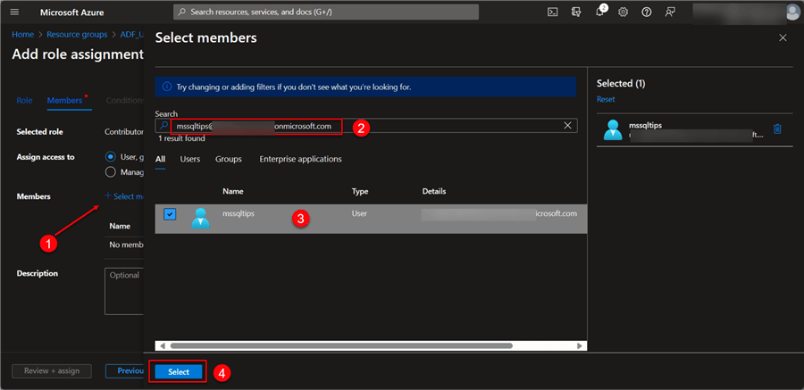 Selecting New User with Contributor Role.