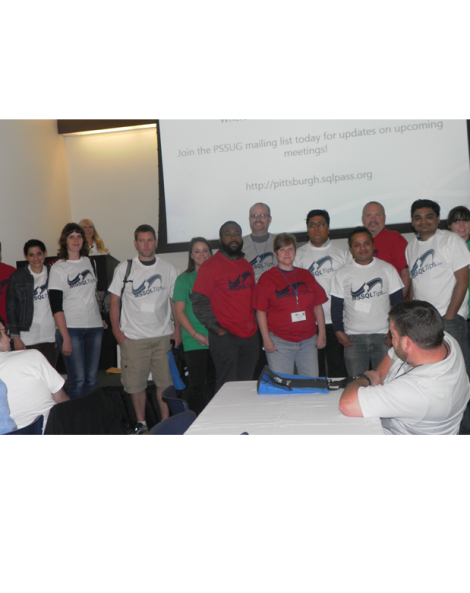 SQL Saturday Pittsburgh attendees showing off thei