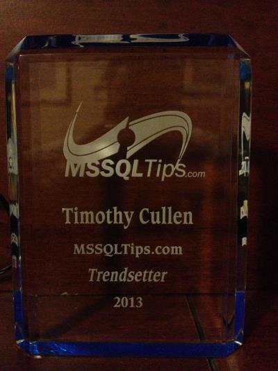 Tim Cullen's MSSQLTips Trendsetter award for contr