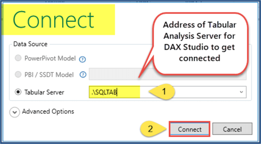 connect to server with dax studio