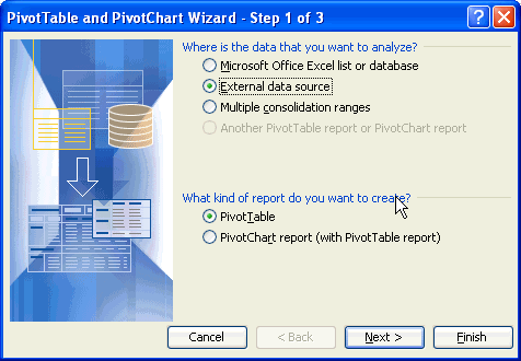 excel pivot table wizard step 1
