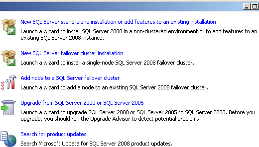 Installation Options for the SQL Server Installation Center