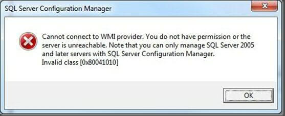 sql server configuration manager error message