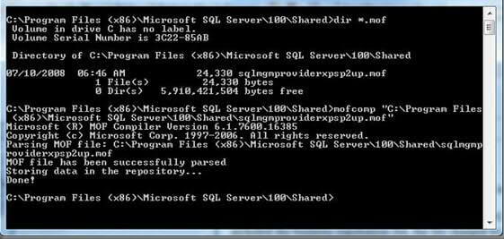 cmd window to fix error message in sql 2005 and later servers