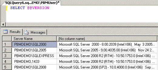 results of sql server query