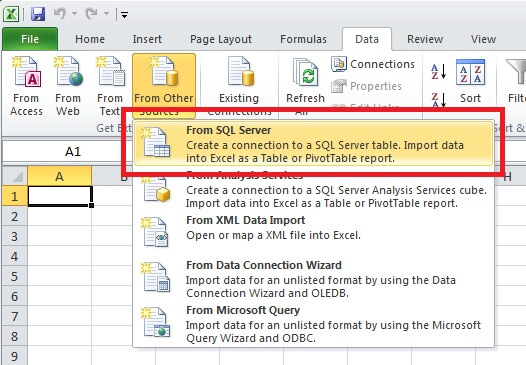 with excel, set up a connection under the data ribbon "from sql server"