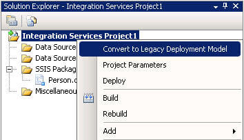 SSIS Solution Explorer Convert to Legacy Deployment Model