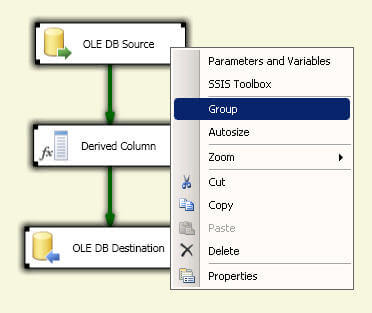 SQL Server Integration Services Grouping in the Data Flow Designer
