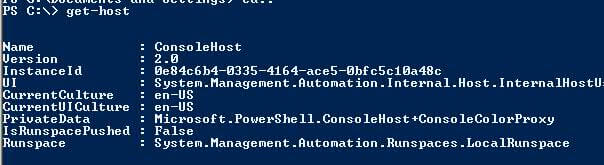 PowerShell 2.0 get-host command example