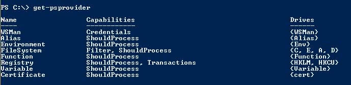 PowerShell 2.0 get-psproviders command example 