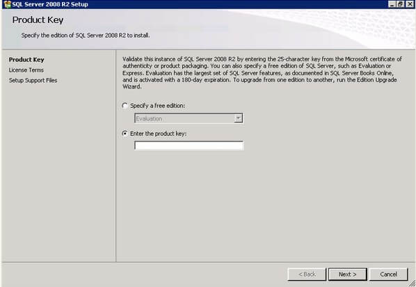 SQL Server 2008 R2 Setup Product Key