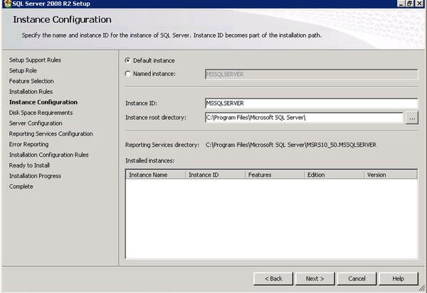 SQL Server 2008 R2 Setup Instance Configuration