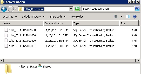 Destination folder for SQL Server Log Shipping