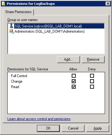 SQL Log Shipping Folder Permissions