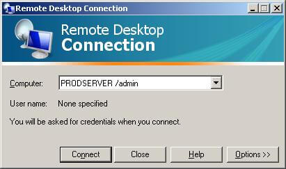 Remote desktop session with admin option 