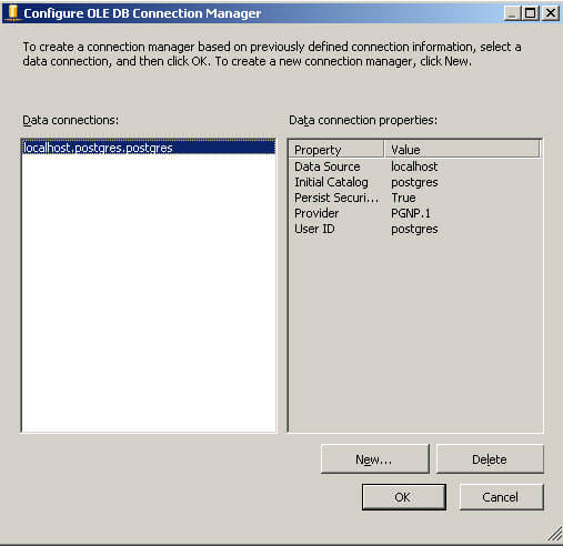 Select the Data Connection in SSIS for Postgres