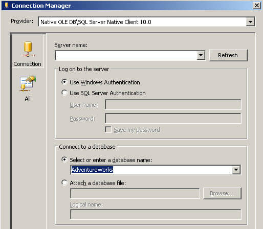 Specify the destination Database in SQL Server Integration Services