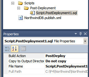 Script.PostDeployment1.sql Properites in Visual Studio