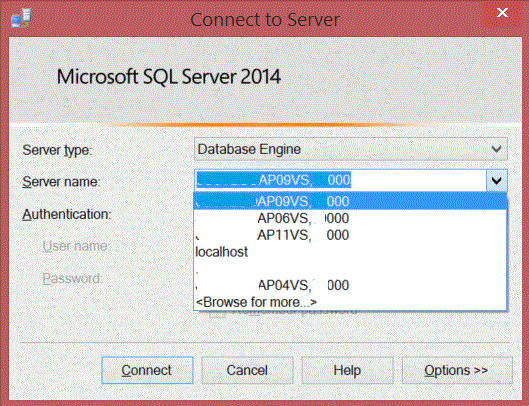 SQL Server Management Studio Original Server Name Drop Down List