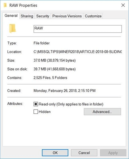 Sliding Window - Raw Files - Description: The size and number of files pulled from Yahoo Financials.