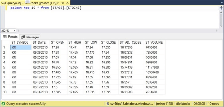Sliding Window - Table Data - Part 2 - Description: The loaded data after modifying the format file.