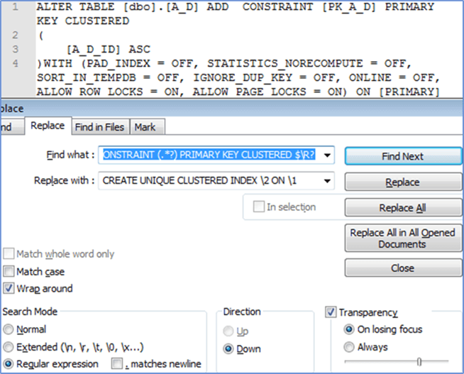 Using Notepad++ - Description: Search and replace using regular expression