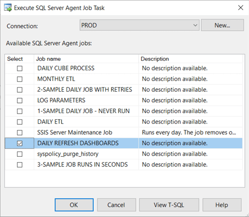 Configure Execute SQL Server Agent Job Task