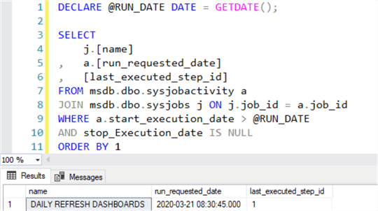 Query to show SQL Server AGent jobs running