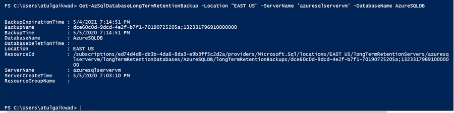 Verify if the LTR Backup is available from Powershell after Instance deleted