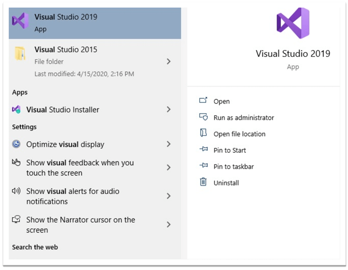 Start Visual Studio Community 2019 Edition