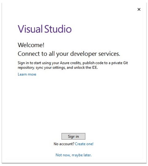 Connect all developer services in Visual Studio Community 2019 Edition