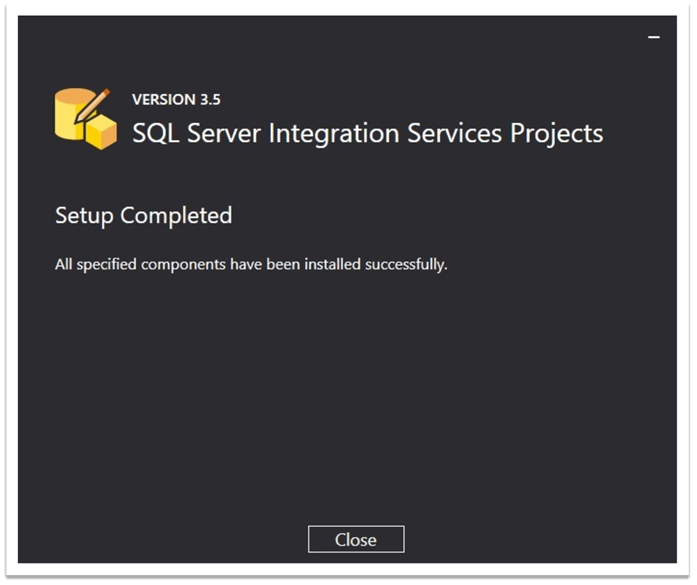 Setup Complete for SQL Server Integration Services Projects in Visual Studio Community 2019 Edition