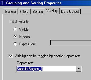 toggle visibility setting for grouping and sorting in ssrs