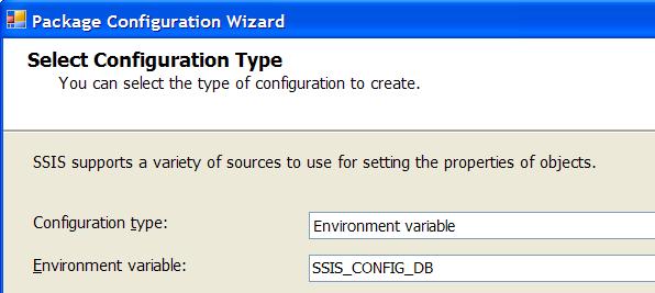Add the SSIS_CONFIG_DB environment variable