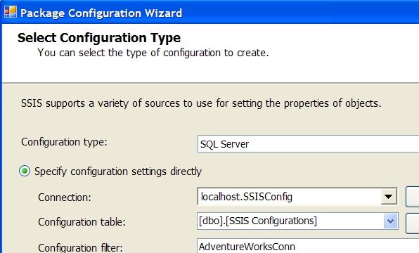 Add a SQL Server Package Configuration