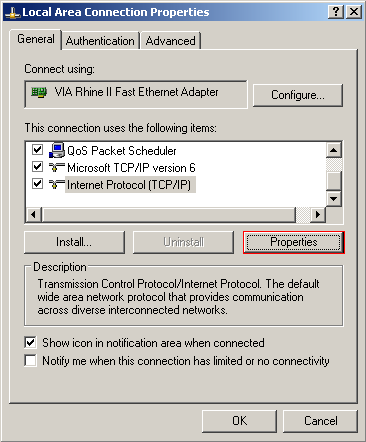 Accessing the TCP/IP protocol properties