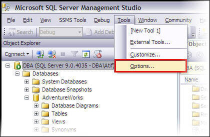 Accessing the Option in SSMS  to prevent changes that require table re-creation